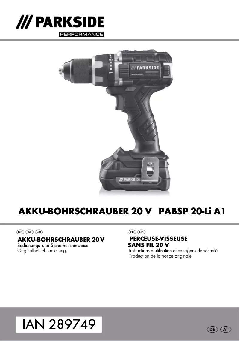 Page 1 de la notice Manuel utilisateur Parkside PABSP 20-Li A1