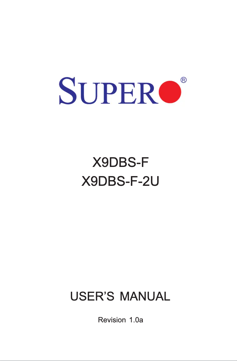 Page 1 de la notice Manuel utilisateur Supermicro X9DBS-F