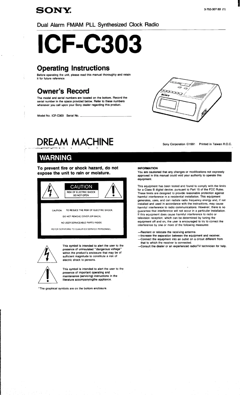 Page n°1 - Manuel utilisateur Sony ICF-C303