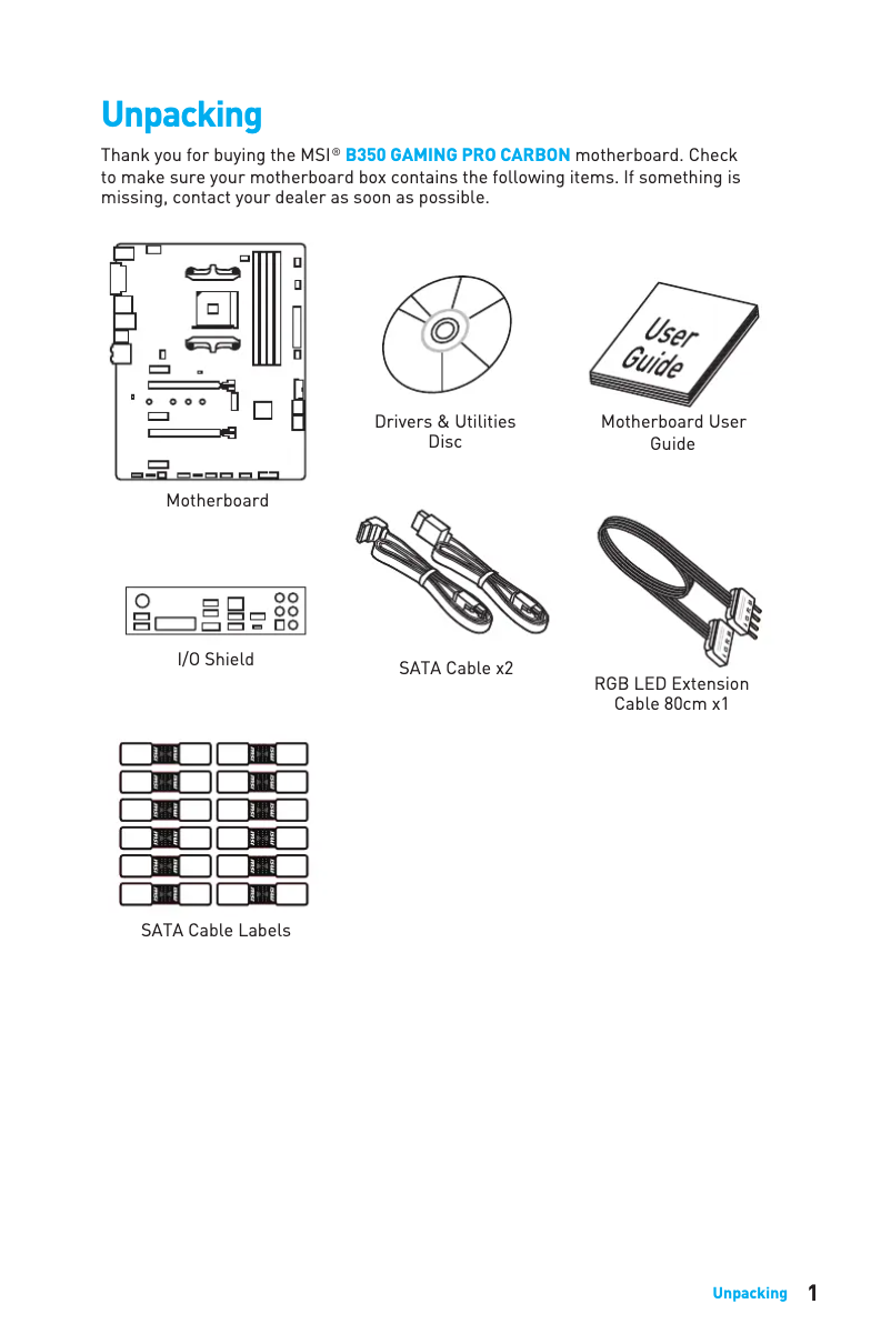 Page 1 de la notice Manuel utilisateur MSI B350 Gaming Pro Carbon
