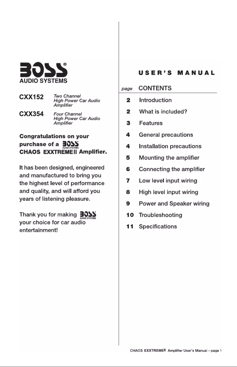 Page 1 de la notice Manuel utilisateur Boss Chaos Exxtreme II CXX354