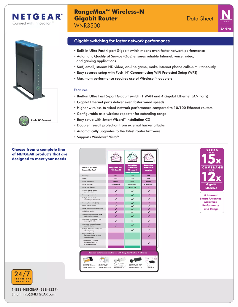Page 1 de la notice Fiche technique Netgear RangeMax WNR3500