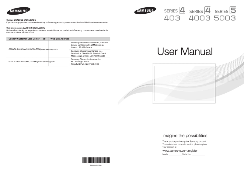 Page 1 de la notice Manuel utilisateur Samsung LE32D403