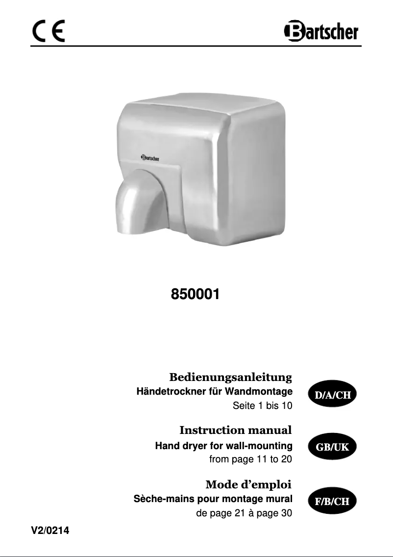 Page n°1 - Manuel utilisateur Bartscher 850001
