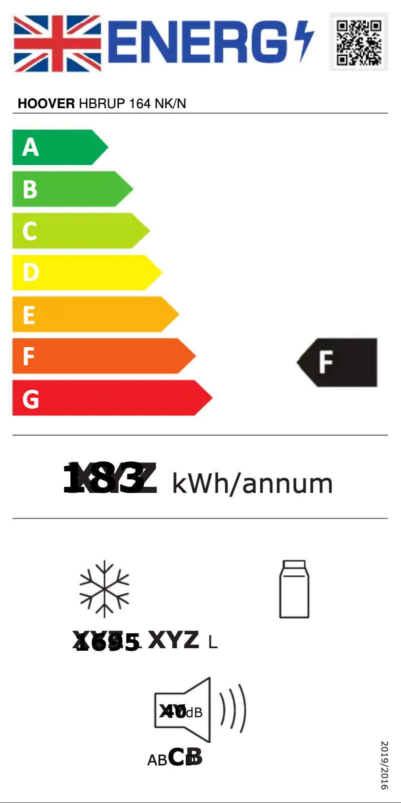 Page n°1 - Label énergétique Hoover HBRUP 164 NK/N