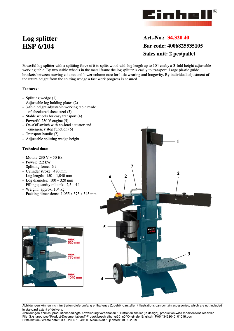 Page n°1 - Manuel utilisateur Einhell HSP 6/104