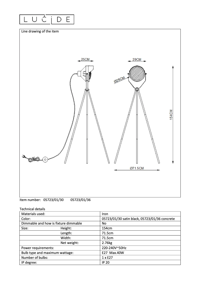 Page n°1 - Manuel utilisateur Lucide Cicleta 05723/01/36