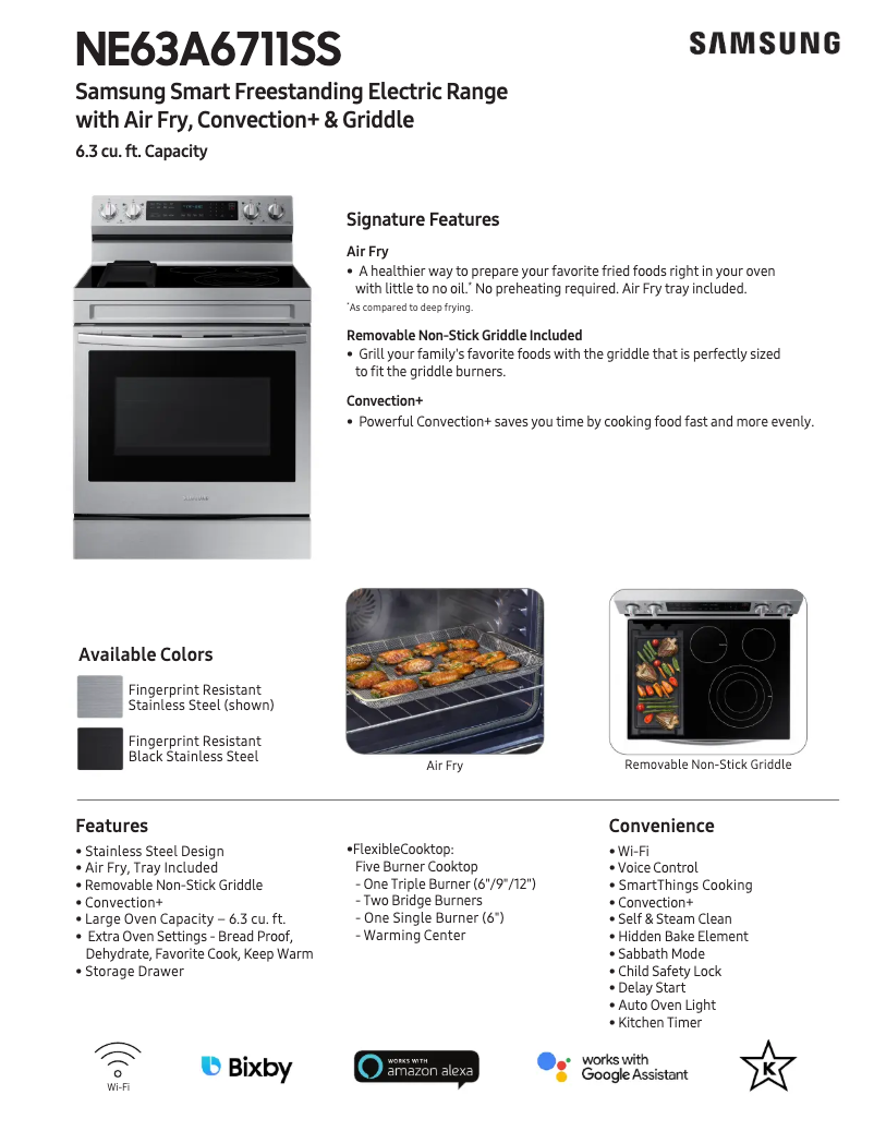 Page 1 de la notice Fiche technique Samsung NE63A6711SG