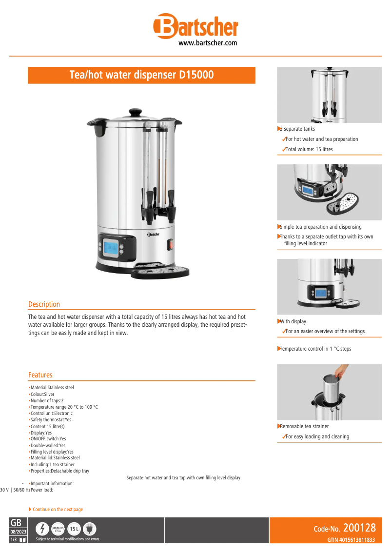 Image de la première page du manuel de l'appareil D15000