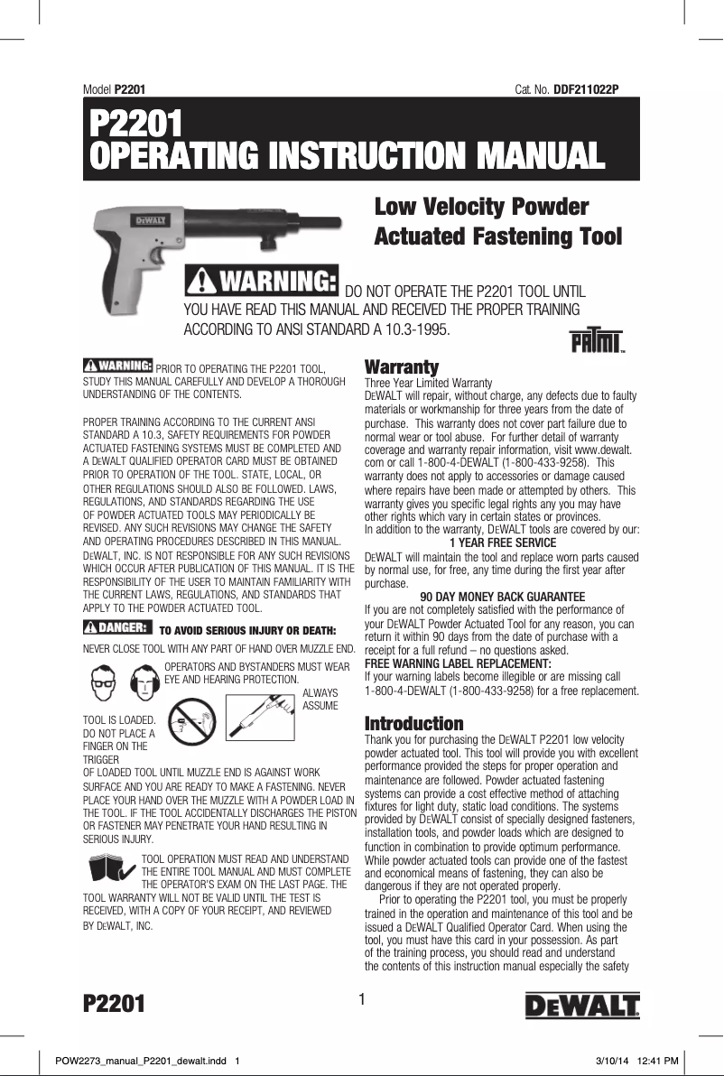 Page 1 de la notice Manuel utilisateur DeWalt DDF211022