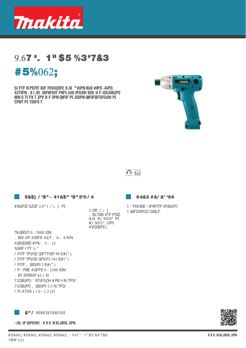 Page 1 de la notice Fiche technique Makita BTD062Z
