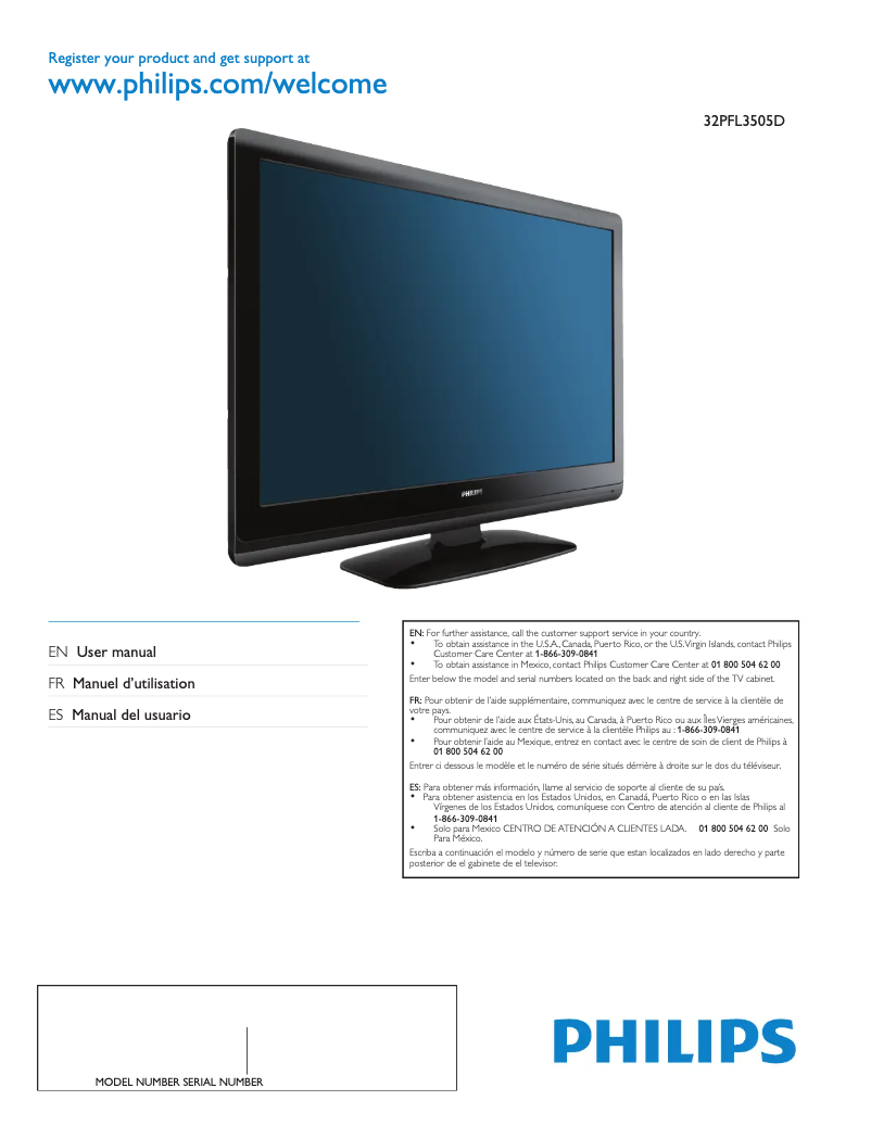 First page image of the manual for 32PFL3505D