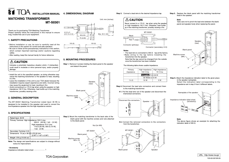 Page 1 de la notice Manuel utilisateur TOA MT-S0301