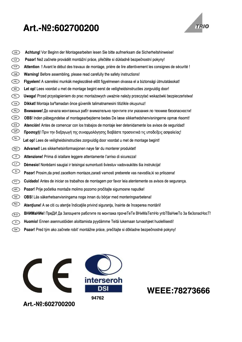 Image de la première page du manuel de l'appareil Lucia 602700200