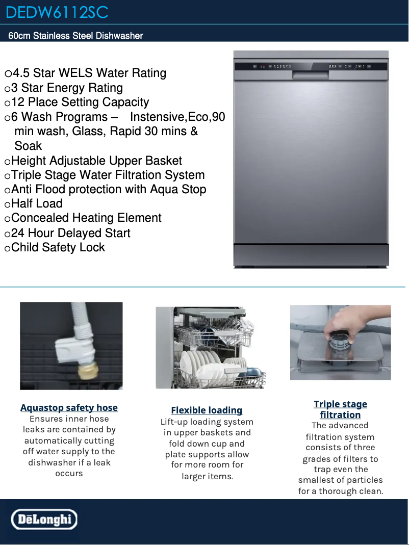 Página 1 del manual Ficha técnica DeLonghi DEDW6112SC