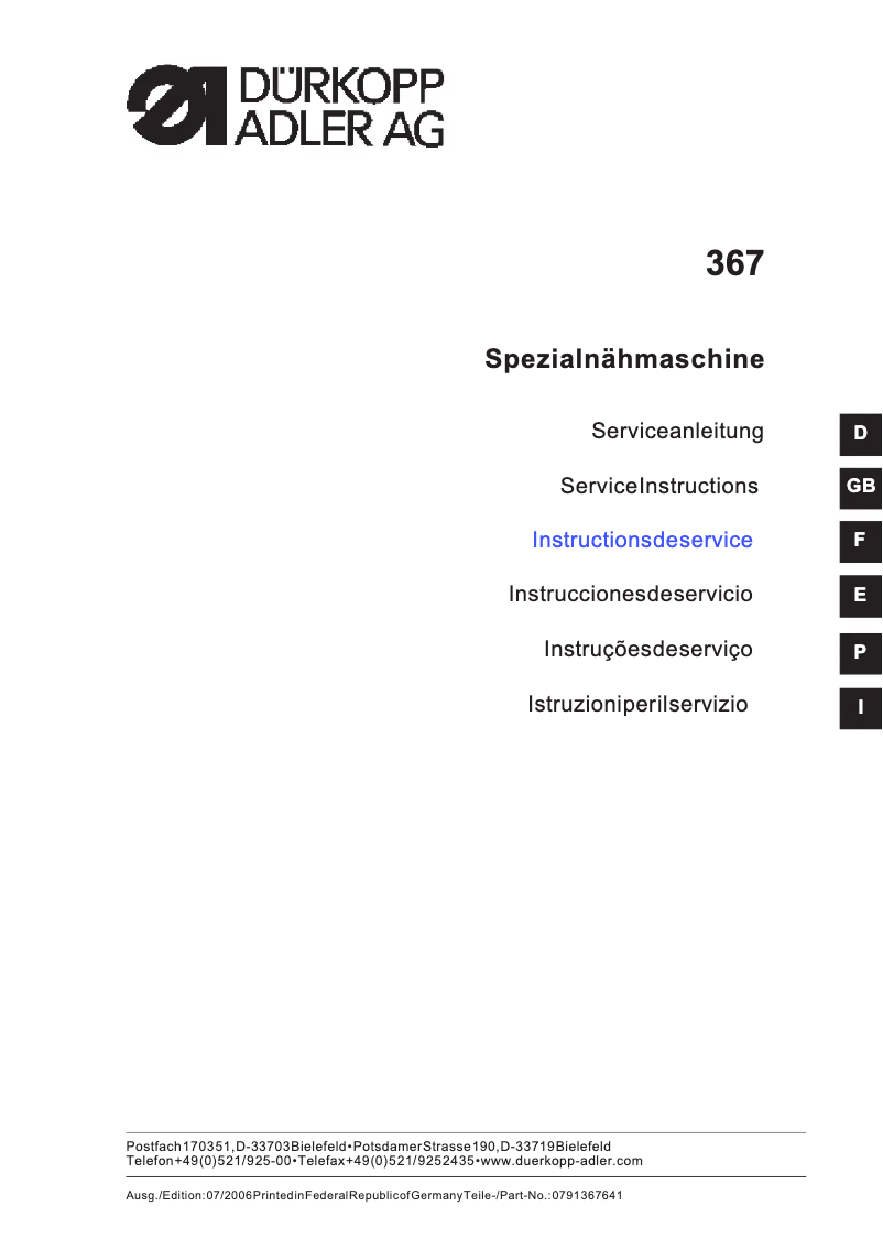 Página 1 del manual Manual de usuario Dürkopp Adler 367