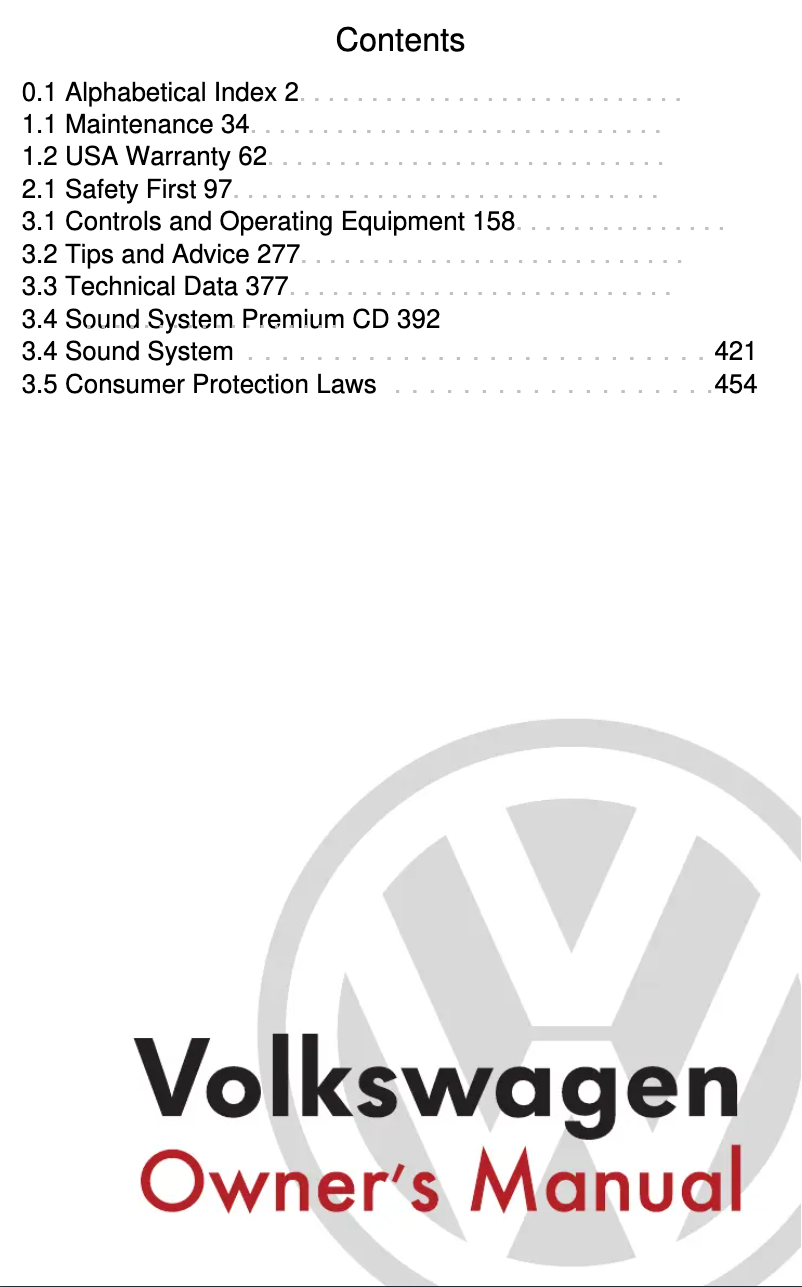 Image de la première page du manuel de l'appareil Golf (2002)