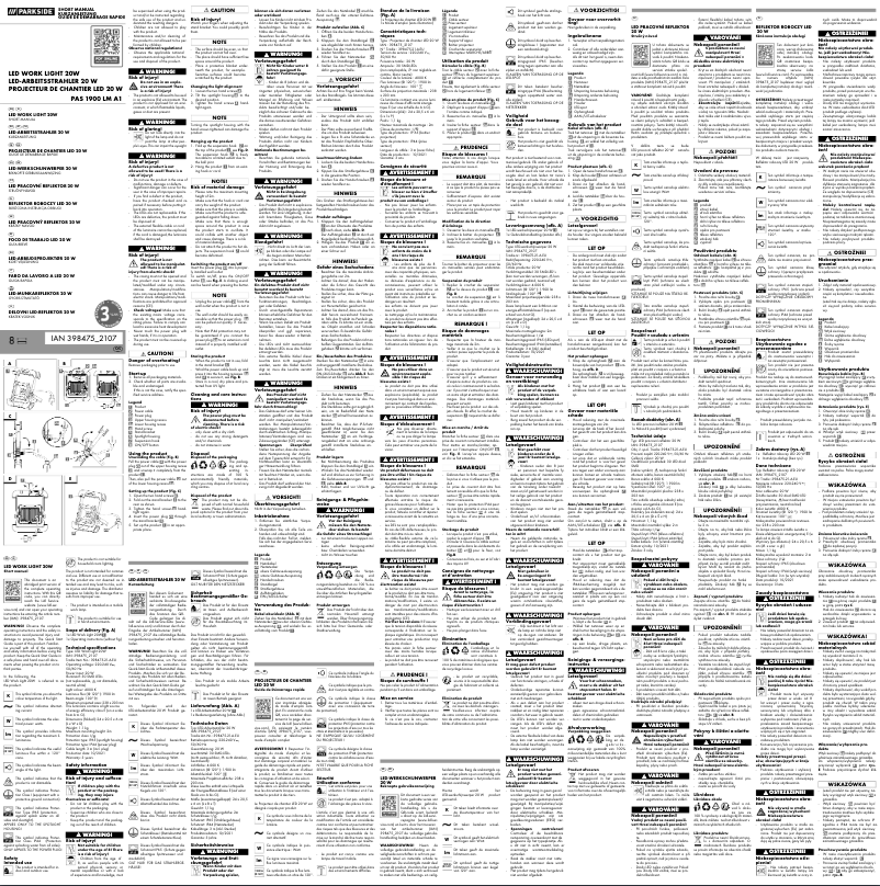 Page n°1 - Manuel utilisateur Parkside PAS 1900 LM A1