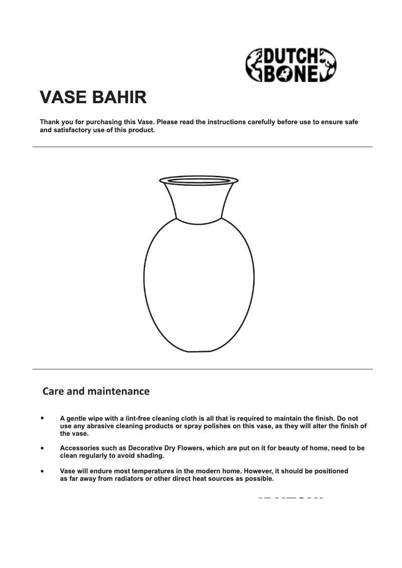 Page 1 of the manual User Manual Dutchbone Bahir
