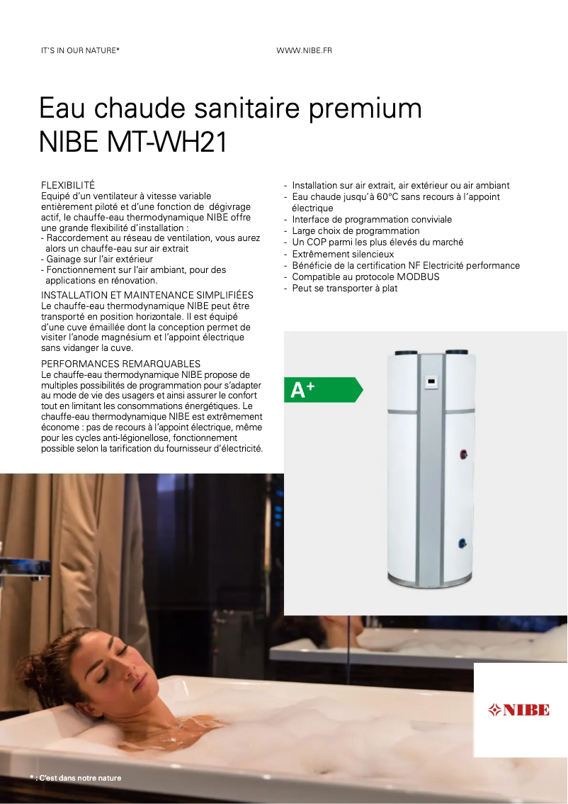 Page 1 de la notice Brochure Nibe MT-WH21-019-F