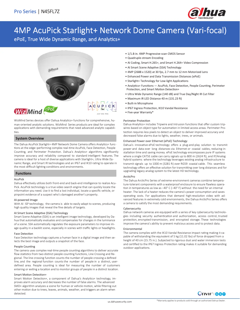 Page n°1 - Fiche technique Dahua Technology N45FL7Z