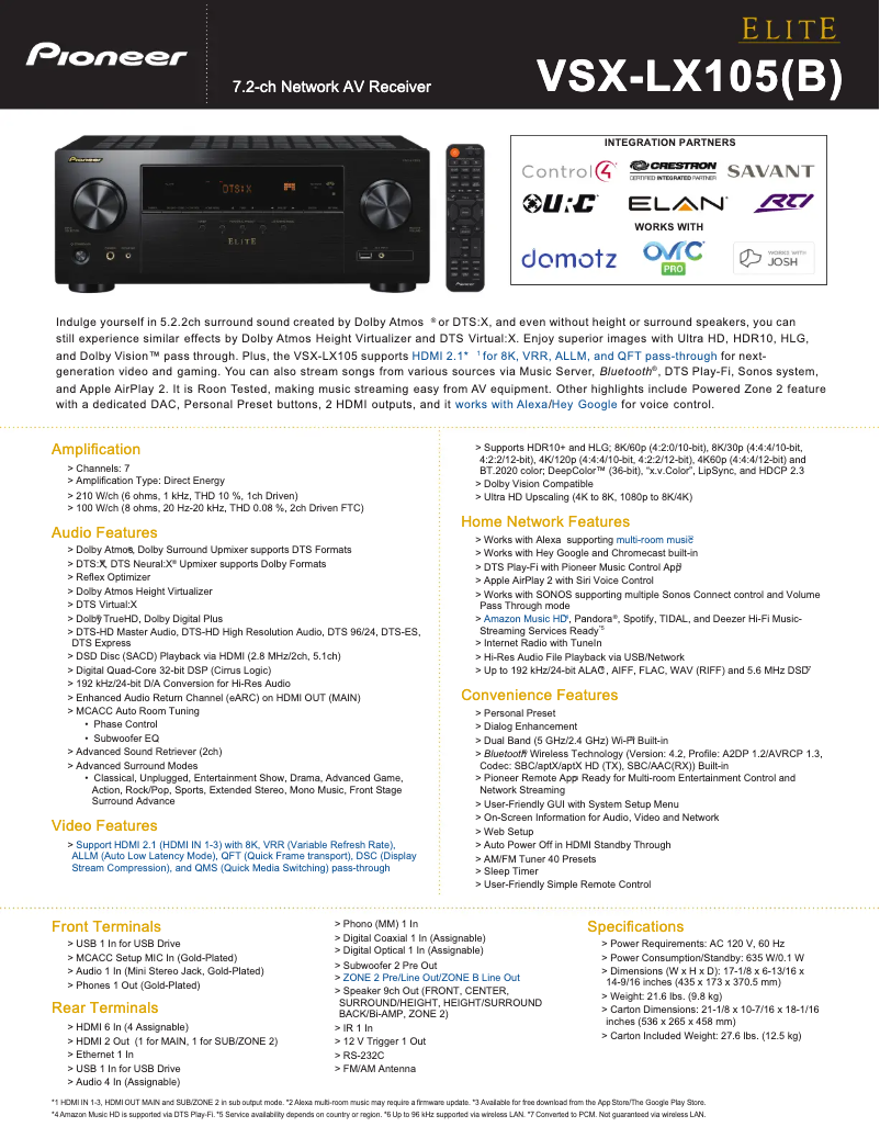 Image de la première page du manuel de l'appareil Elite VSX-LX105