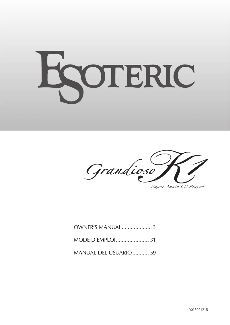 Page 1 de la notice Manuel utilisateur Esoteric Grandioso K1