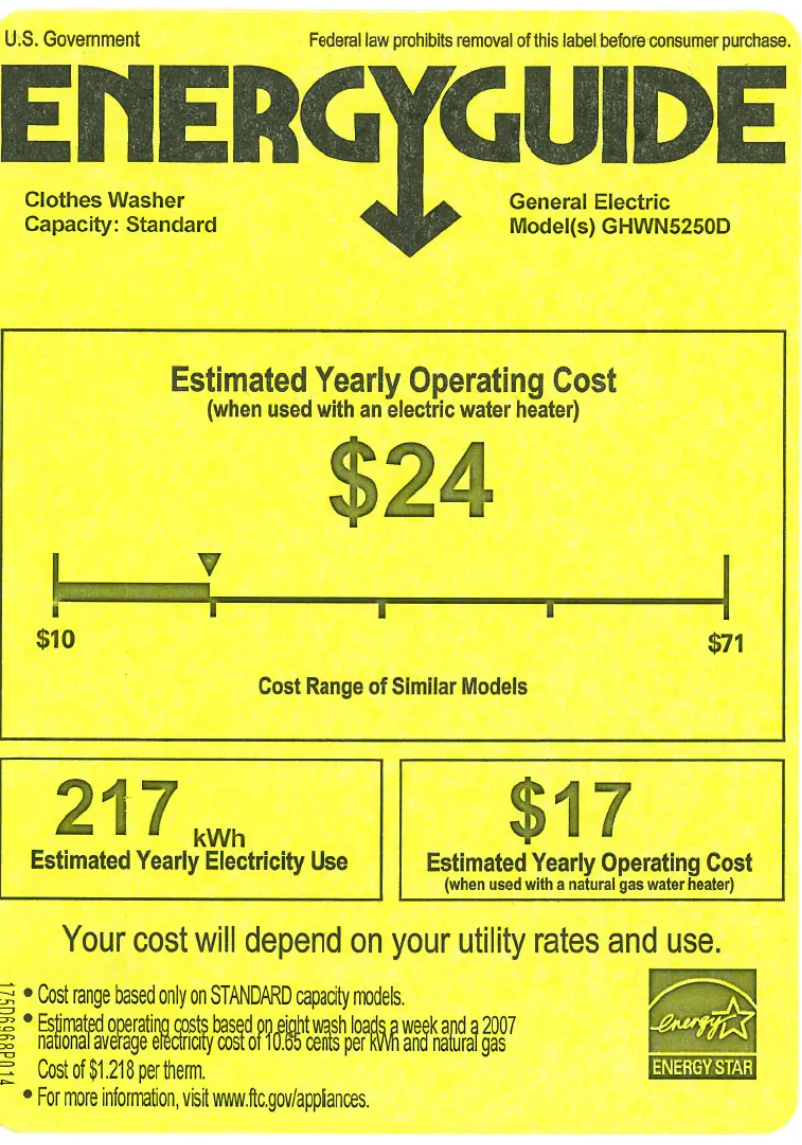 Página 1 del manual Etiqueta energética GE GHWN5250DWS