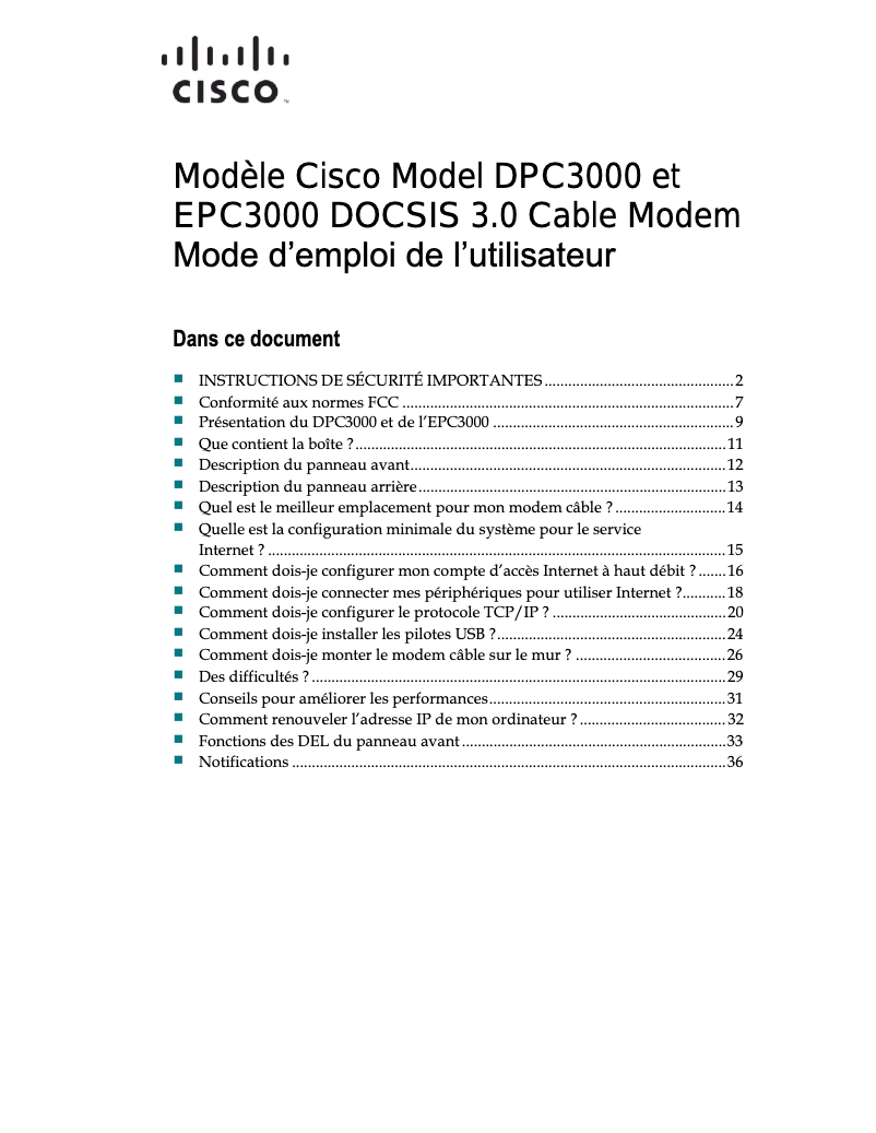 Page 1 de la notice Manuel utilisateur Cisco EPC3000