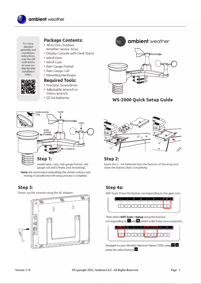 Page n°1 - Manuel utilisateur Ambient Weather WS-2000