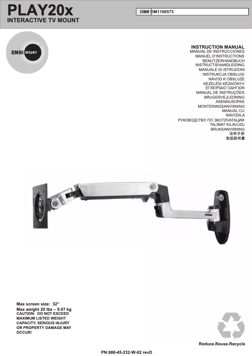 Page 1 de la notice Manuel utilisateur OmniMount PLAY20X