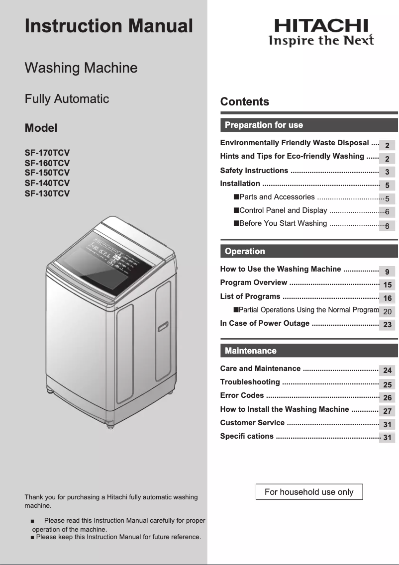Imagen de la primera página del manual del dispositivo SF-160TCV