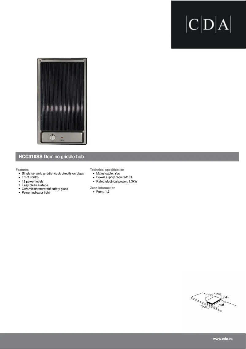 Página 1 del manual Ficha técnica CDA HCC310SS