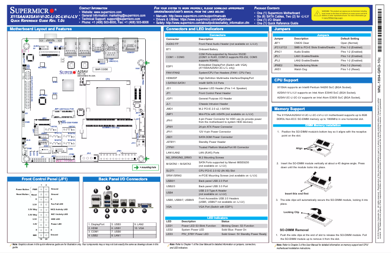 Page n°1 - Guide de démarrage rapide Supermicro A2SAV