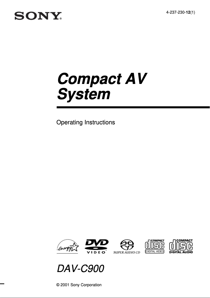 Page 1 de la notice Manuel utilisateur Sony DAV-C900