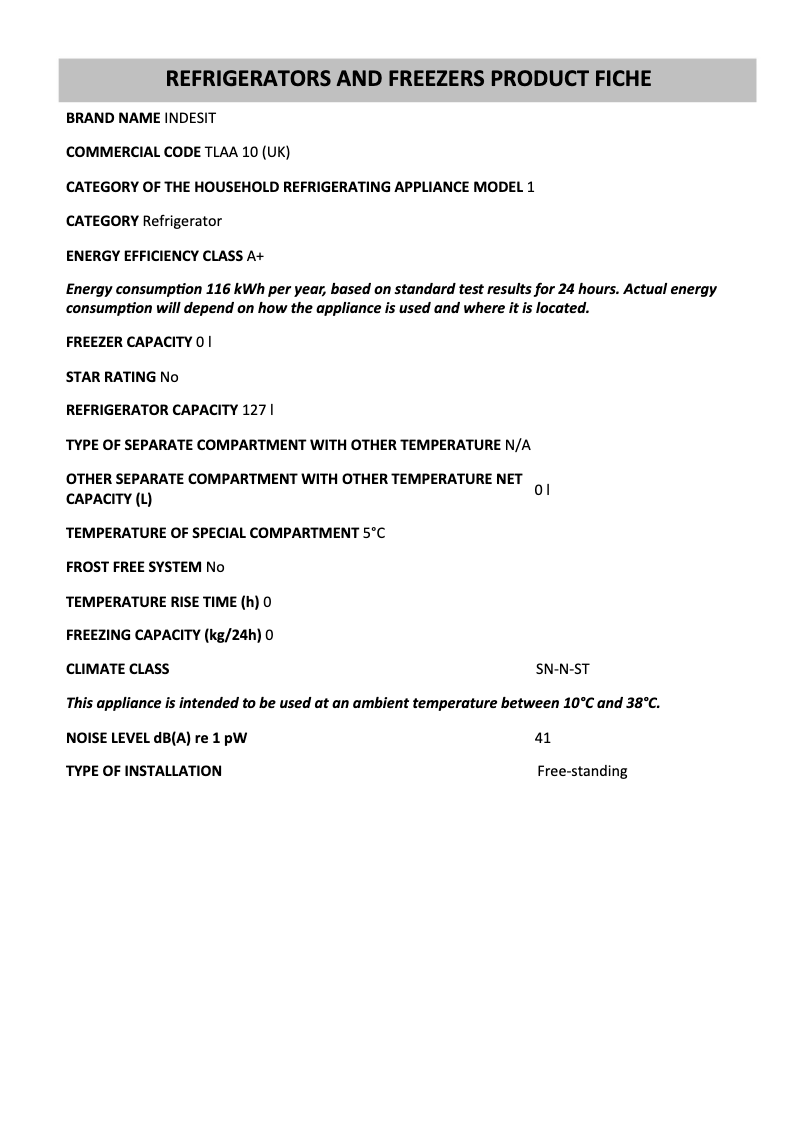 Image de la première page du manuel de l'appareil TLAA 10 (UK)