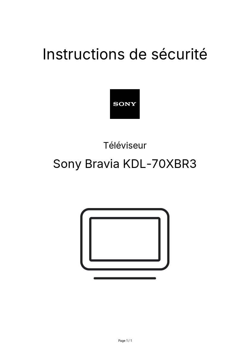 Image de la première page du manuel de l'appareil Bravia KDL-70XBR3