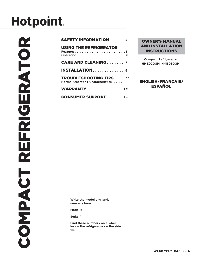 Imagen de la primera página del manual del dispositivo HME02GGMWW