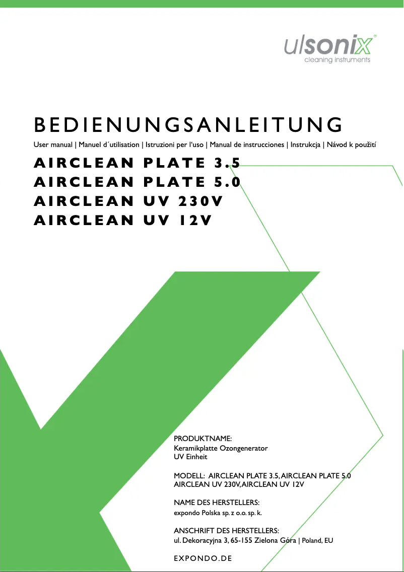 Image de la première page du manuel de l'appareil AIRCLEAN PLATE 3.5