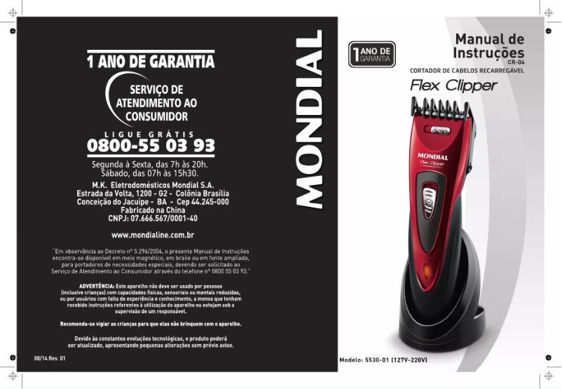 Page 1 de la notice Manuel utilisateur Mondial Flex Clipper CR-04