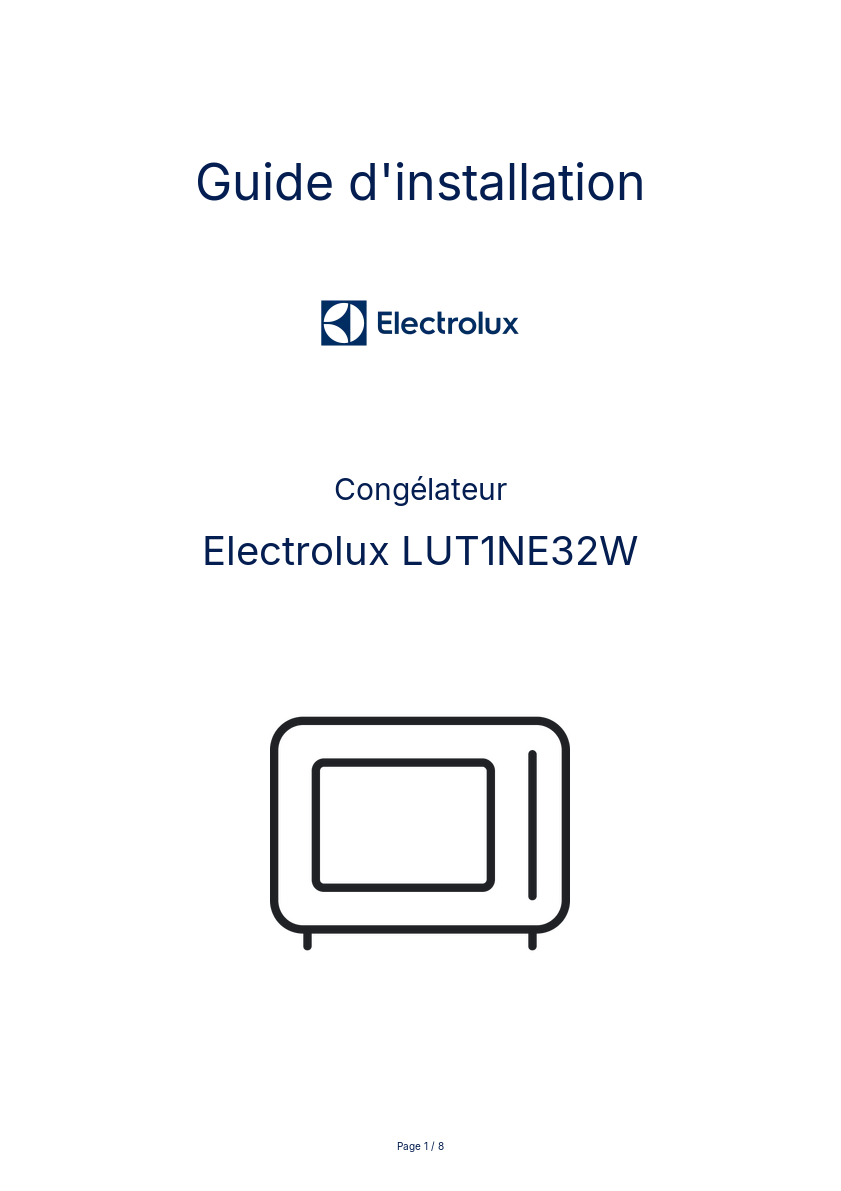 Page n°1 - Guide d'installation Electrolux LUT1NE32W
