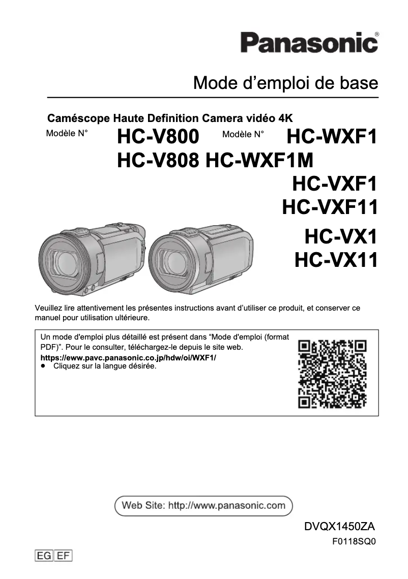 Page 1 de la notice Manuel utilisateur Panasonic HC-WXF1M