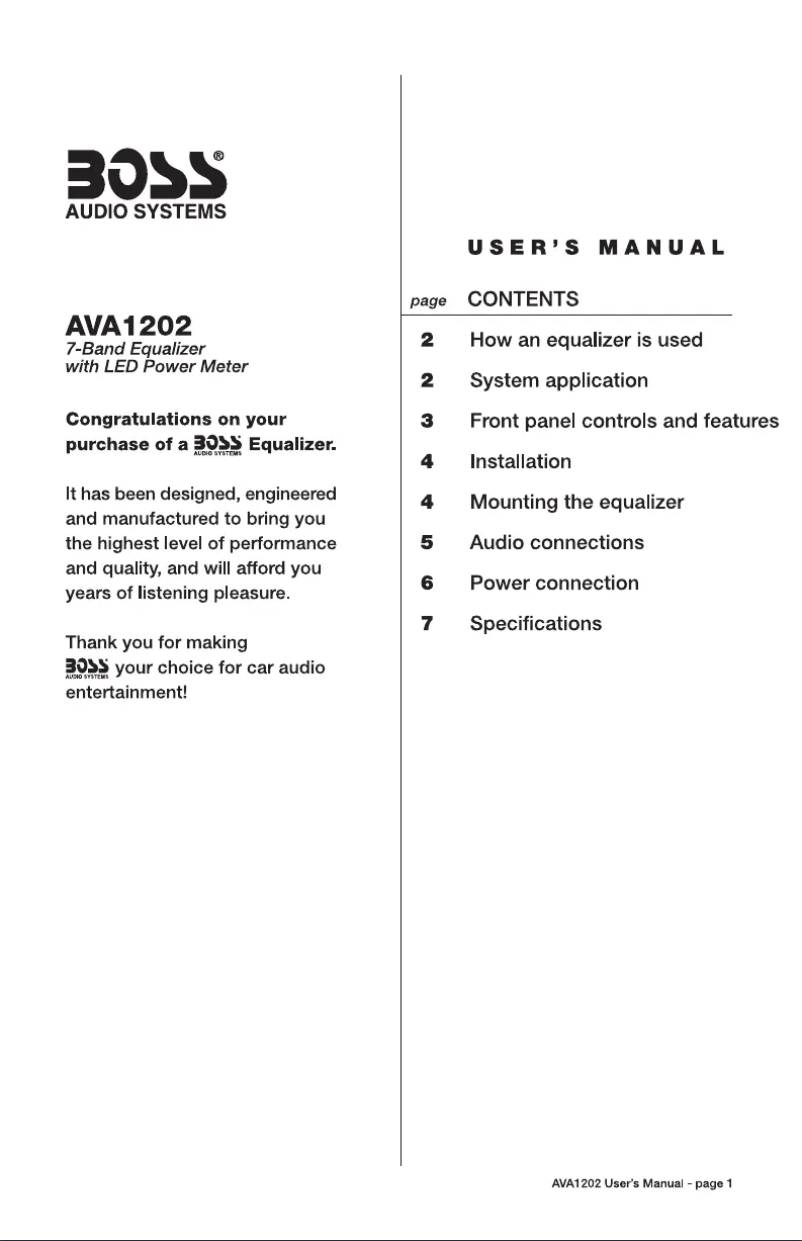 Page 1 de la notice Manuel utilisateur Boss AVA1202