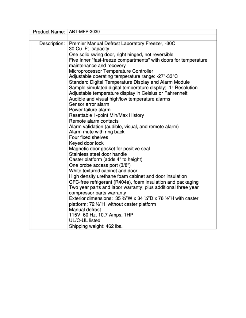 Page 1 de la notice Fiche technique American BioTech Supply ABT-MFP-3030