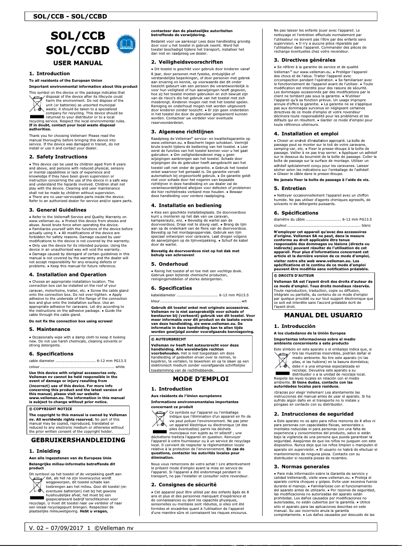 Página 1 del manual Manual de usuario Perel SOL/CCBD