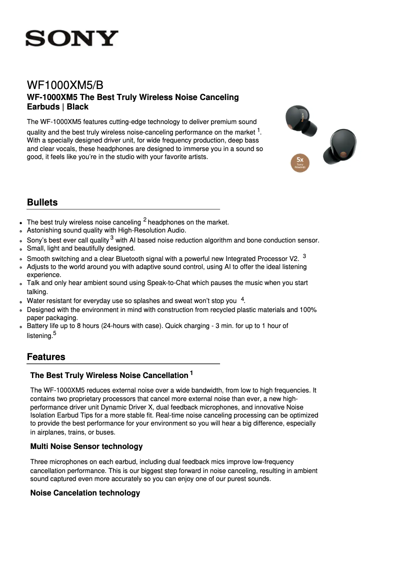 Imagen de la primera página del manual del dispositivo WF-1000XM5