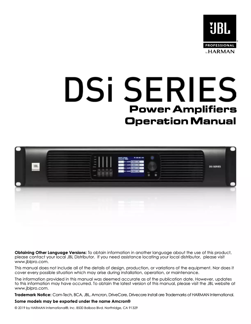 Page n°1 - Manuel utilisateur JBL DSi Series