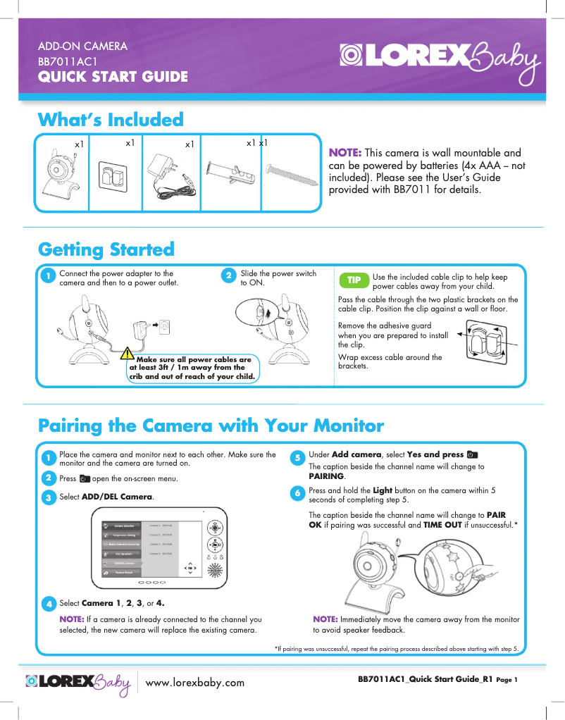 Página 1 del manual Manual de usuario Lorex BB7011AC1