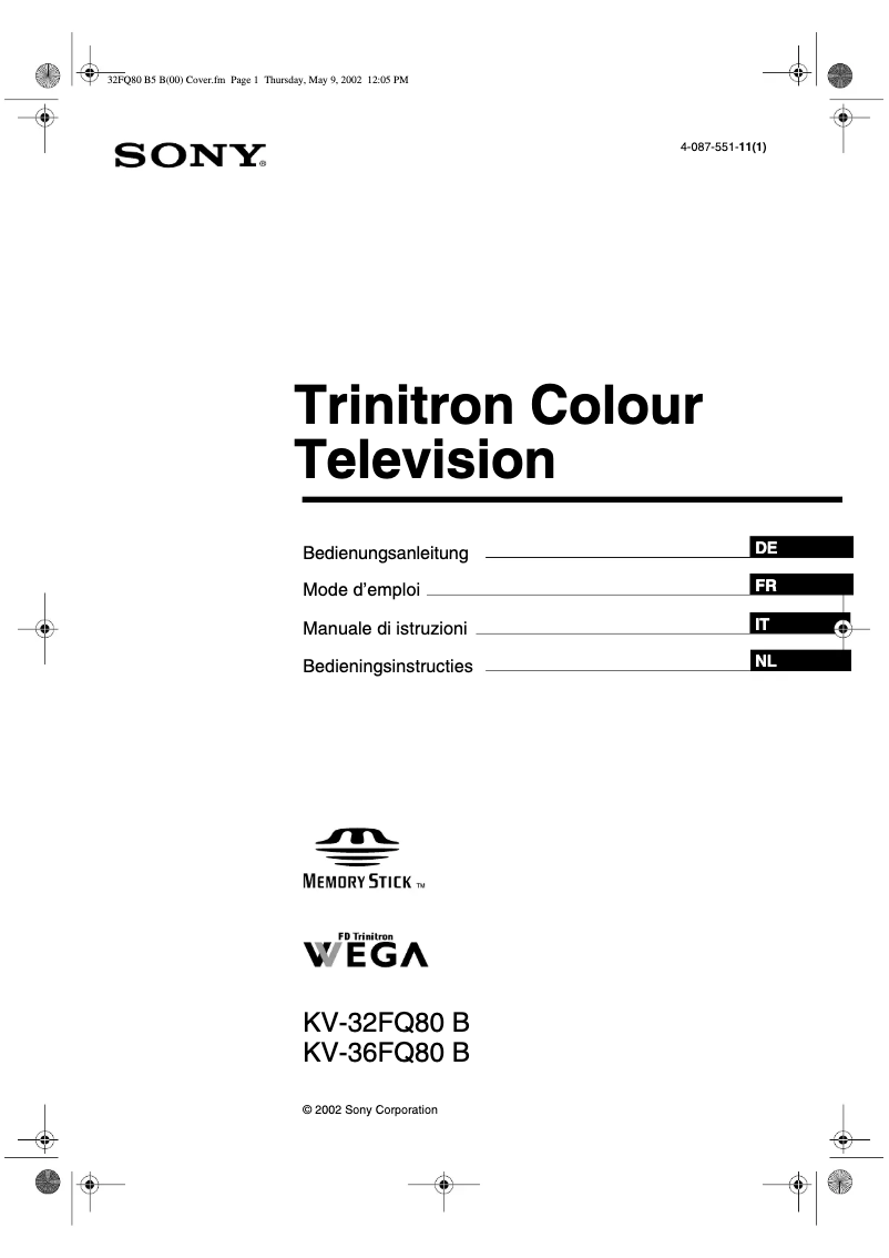 Page 1 de la notice Manuel utilisateur Sony KV-32FQ80B