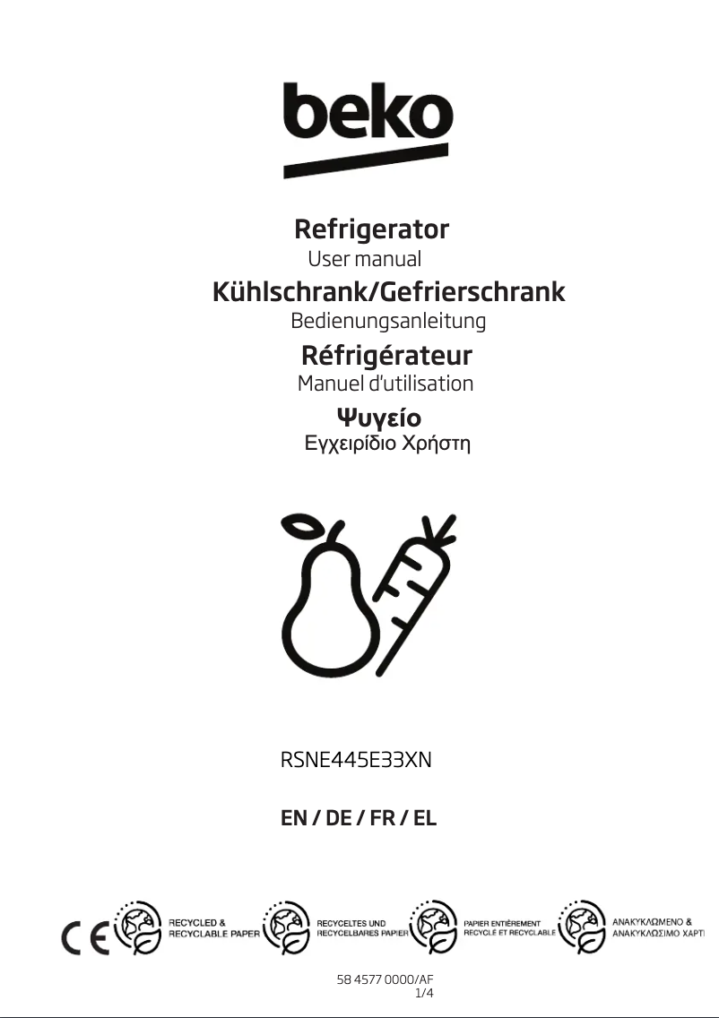 Page 1 de la notice Manuel utilisateur Beko RSNE445E33XN